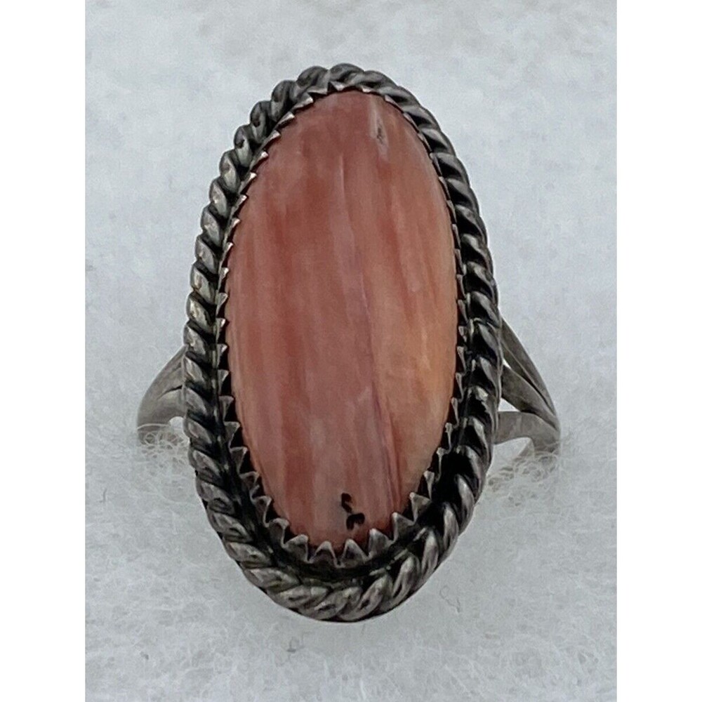 Orange Spiny Oyster Southwestern Navajo Sterling Silver Ring Size 6.5 - V Signed